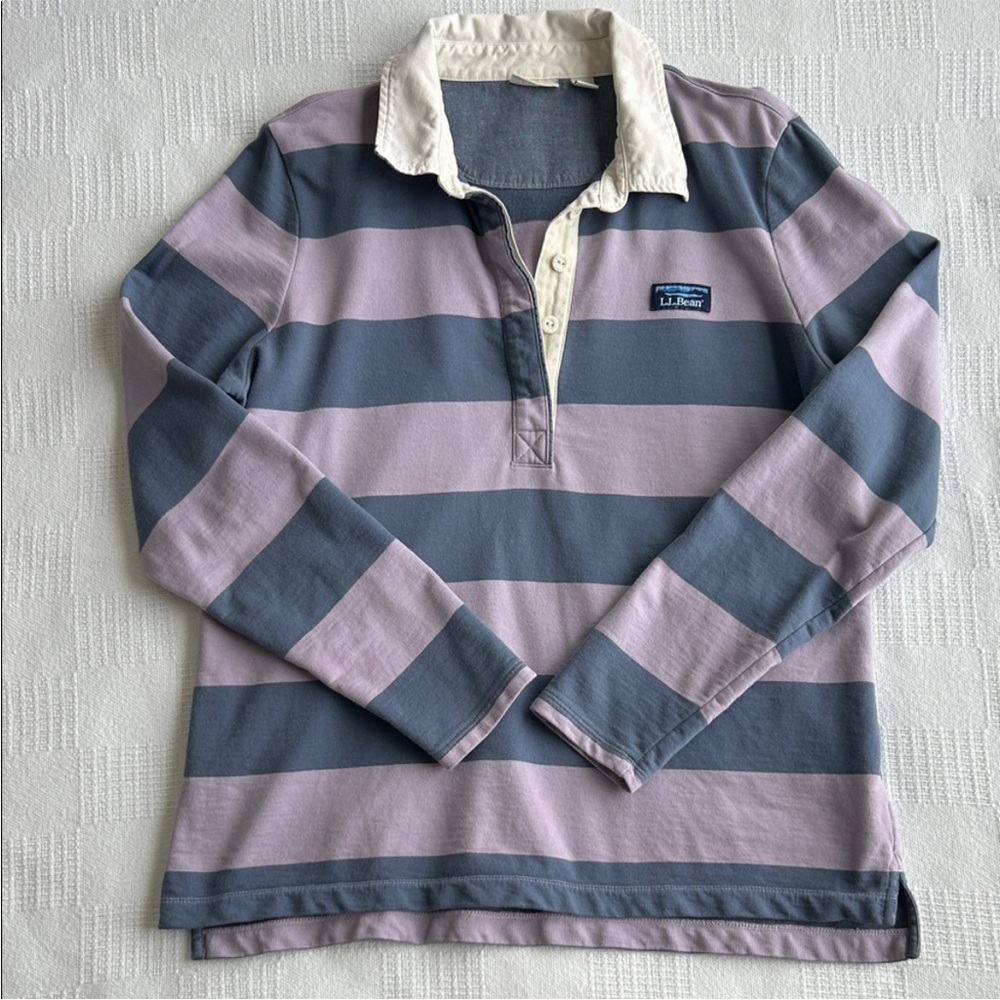 L.L. Bean Women’s blue and purple striped rugby shirt size Large